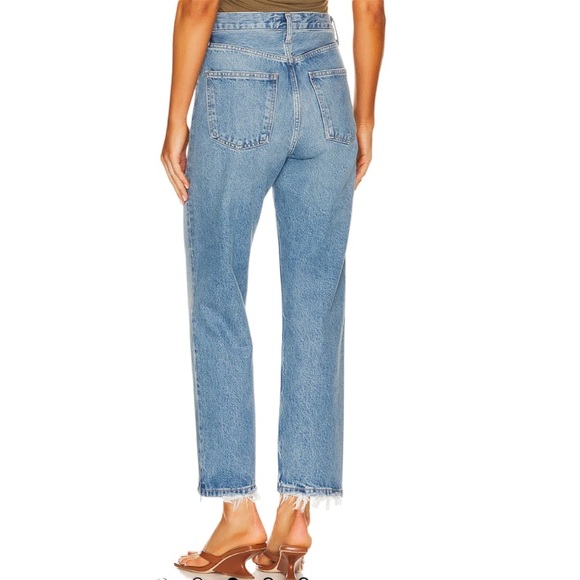 AGOLDE Riley Crop High Rise Straight Leg Medium Blue Fray Hem Denim Jean Size 28 - Picture 12 of 12